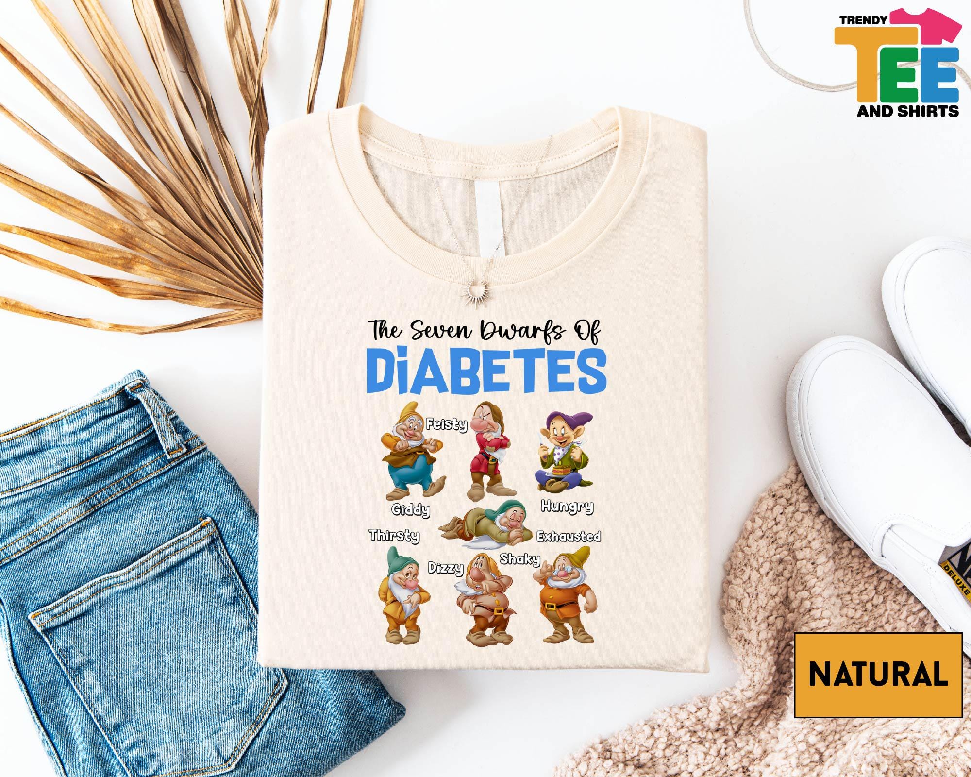 The Seven Dwarfs Of Diabetes Shirt, Funny Type 1 Diabetes Awareness Tee, Diabetic Support Gift T-Shirt, Insulin Humor Heather Peach Sweater