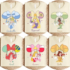 Disney Princess Bow Shirt, Cinderella Rapunzel Tiana Tee, Castle Ariel Aurora Belle Sweatshirt, Cute Disney T-Shirt