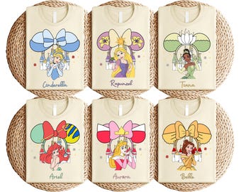 Camiseta con lazo de princesas Disney, camiseta de Cenicienta, Rapunzel y Tiana, sudadera con el castillo de Ariel, Aurora y Bella, camiseta bonita de Disney