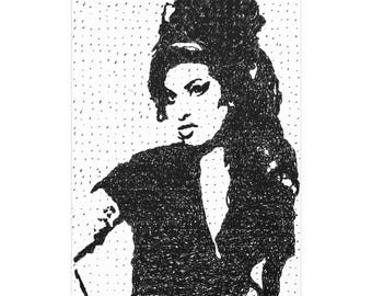 Winehouse Line Art Print | Hand Drawn Portrait Poster | Black White Music Icon Wall Art