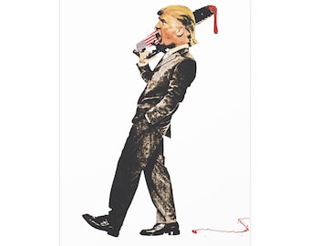 Donald Trump American Psycho Poster | Political Satire Collage Print | Dark Humor Wall Art