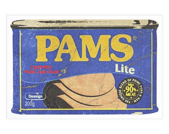 PAMS Spam Pop Art Poster | Vintage Food Label Print, Warhol Style Kitchen Wall Art