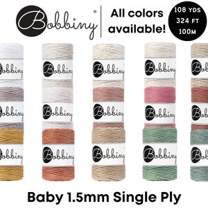 Bobbiny Baby 1.5mm Single Ply Cord for Macramé, Crochet, Weaving, Knitting 100% Cotton Rope 108yds