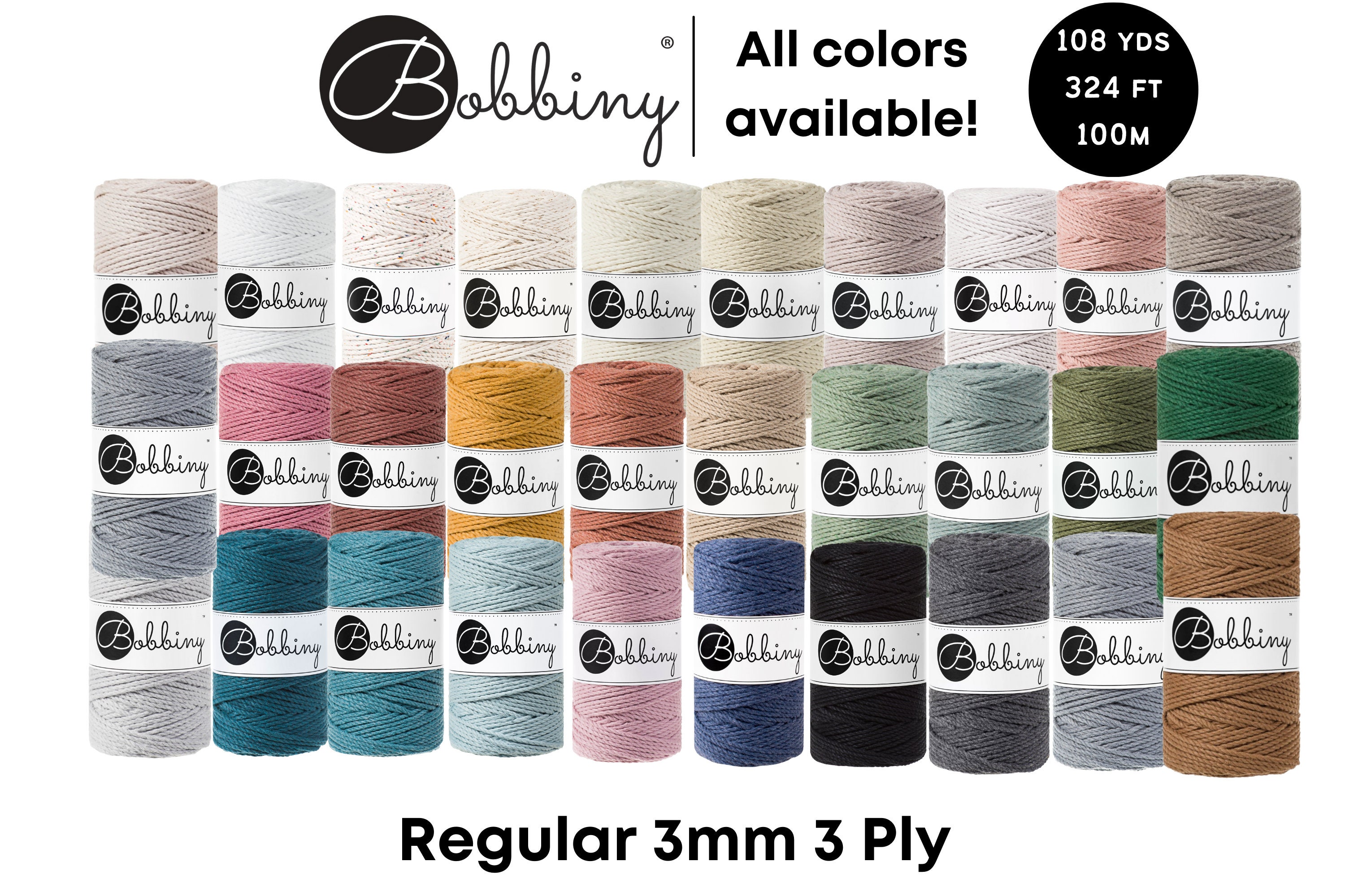 Bobbiny Regular 3mm 3 Ply Cord for Macramé, Crochet, Weaving, Knitting…