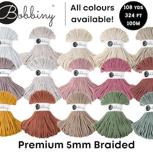 Bobbiny Premium 5mm - Braided cotton - Natural Colour - Macrame, Crochet, Weaving Cord 108yds