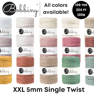 Bobbiny XXL 5mm - Single Twist - Natural - Macrame, Crochet, Weaving Cord 100m/108yds