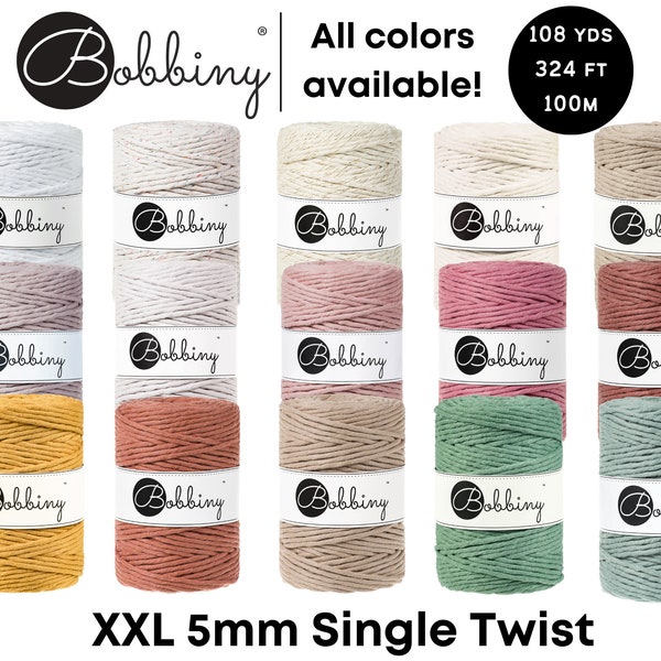 Bobbiny XXL 5mm - Single Twist - Natural - Macrame, Crochet, Weaving Cord 100m/108yds