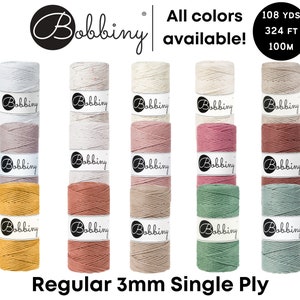 Bobbiny Regular 3mm Single Ply Cord for Macramé, Crochet, Weaving, Knitting 100% Cotton Rope 108yds