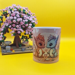 Mug printed with two dragons in love, saying &quot;Relationships are like dragons: