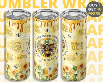 Honeybee Glitter Affirmation 20oz Skinny Tumbler Wrap Sublimation Design Sunflower Straight Digital Instant Download Inspirational, Bee PNG