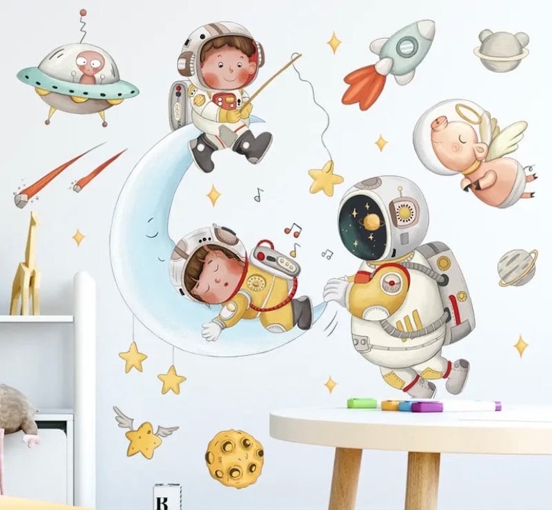 Space Astronaut Wall Decal - Kids Room Decor - Cartoon Astronaut ...