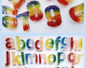 Rainbow glitter resin lowercase/upper alphabet