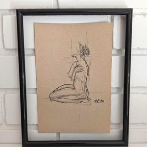 Original Charcoal Drawing, NOT A PRINT, Woman&#39;s Figure Art, Female charcoal sketch, sitting drawing, Unframed Art