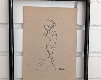 Original Charcoal Drawing, NOT A PRINT, Woman's Figure Art, Female charcoal sketch, Standing drawing, Unframed Art
