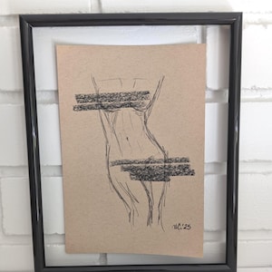 Original Charcoal Drawing, NOT A PRINT, Woman's Figure Art, Female charcoal sketch, Blurred Drawing, Unframed Art