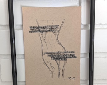 Original Charcoal Drawing, NOT A PRINT, Woman's Figure Art, Female charcoal sketch, Blurred Drawing, Unframed Art