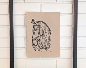 Original Charcoal Drawing, NOT A PRINT, Horse Art, Equestrian charcoal sketch, Minimalistic, Illustration, Unframed Art