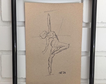Original Charcoal Drawing, NOT A PRINT, Woman's Figure Art, Female charcoal sketch, Dancing drawing, Unframed Art