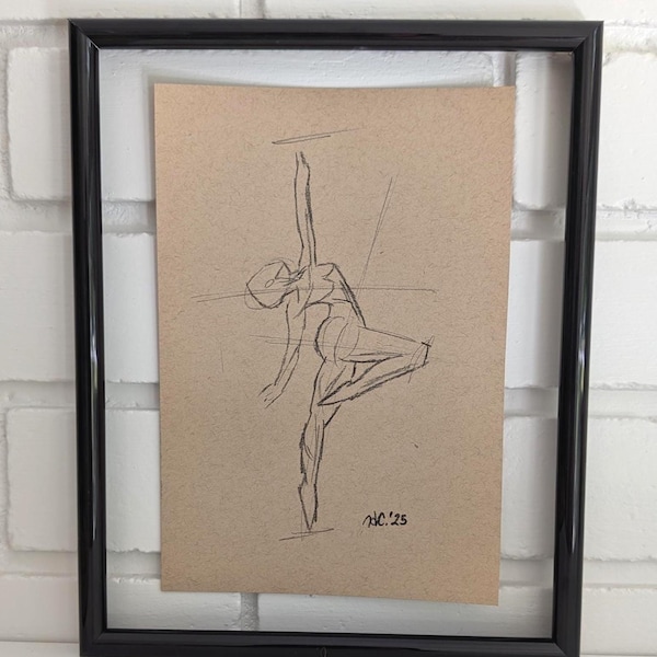 Original Charcoal Drawing, NOT A PRINT, Woman's Figure Art, Female charcoal sketch, Dancing drawing, Unframed Art