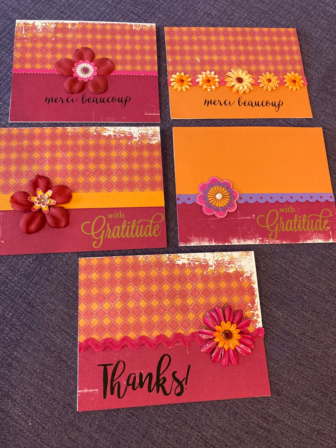 Handmade Thank You Cards Thank You Cards Set of 5 Floral Etsy