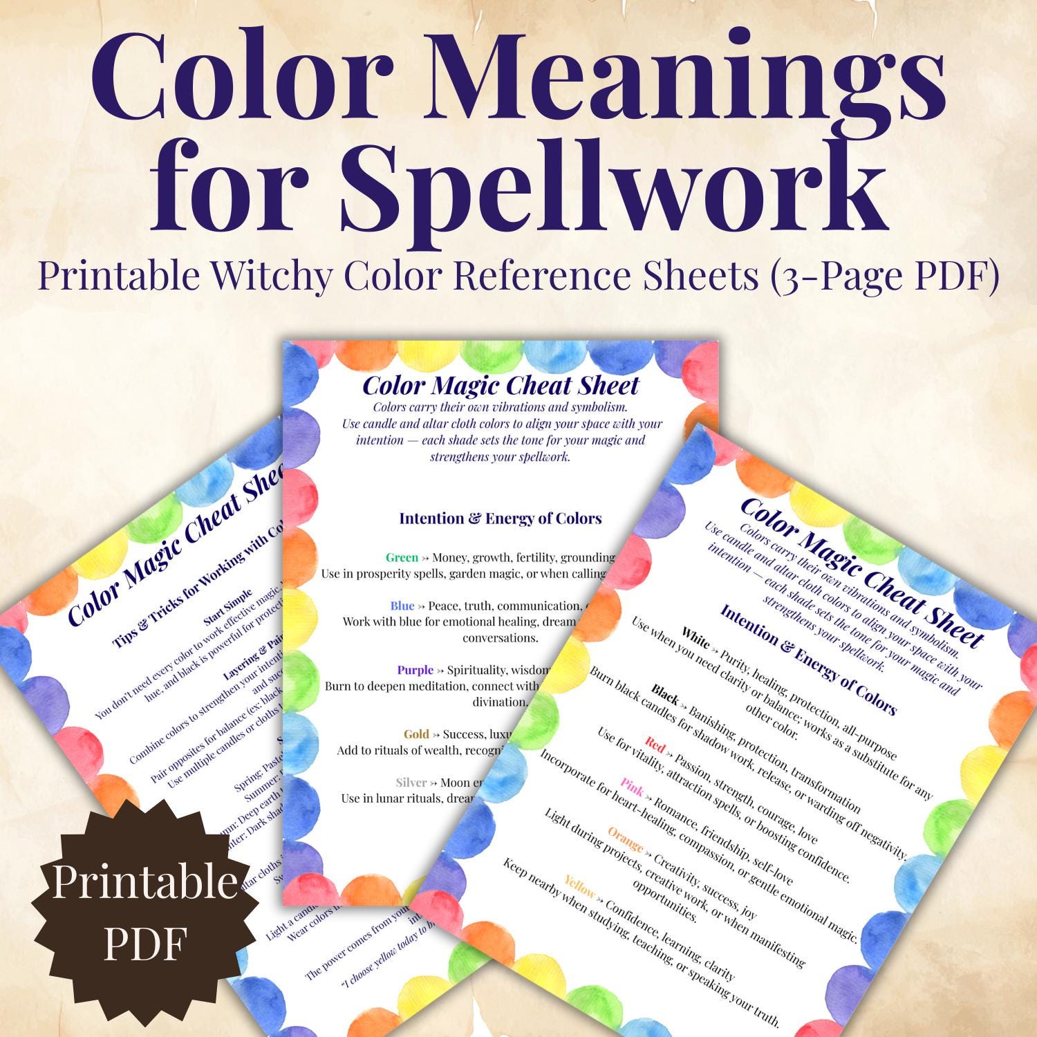 Color Magic Cheat Sheet • Witchcraft Correspondences Guide (PDF) - Etsy