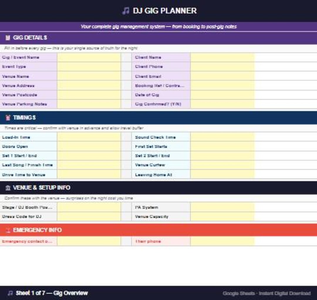 DJ Gig Planner — Google Sheets Template - Etsy