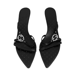Vintage Tom Ford for Gucci Black and Silver GG Stiletto Heeled Sandals