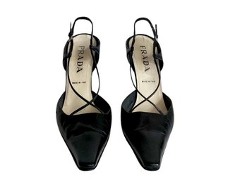 Vintage 'Prada' Slingback-Leder-Heels (39)