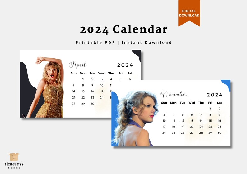 Taylor Swift 2024 Printable Calendar, Minimalist Simple Calendar