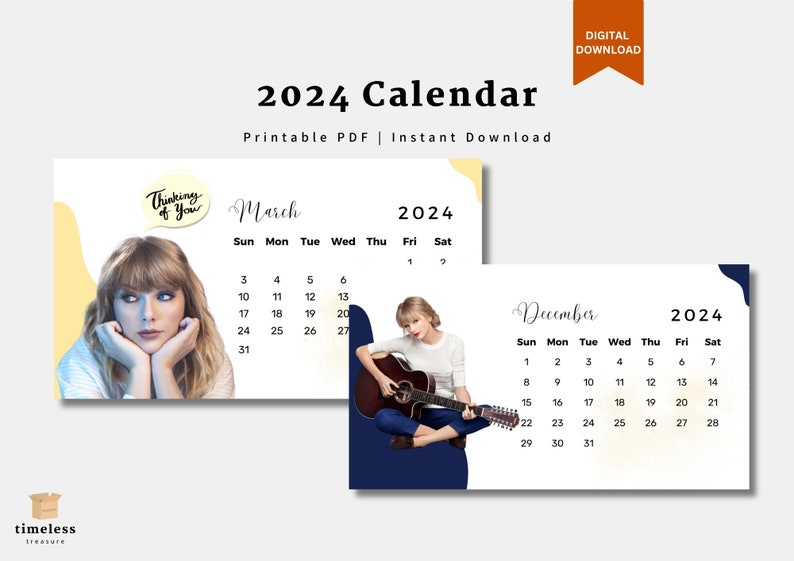 Taylor Swift 2024 Printable Calendar Minimalist Simple Etsy