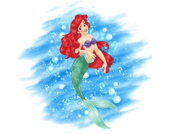 Ariel Meerjungfrau Clipart: Handgemachte Prinzessin PNG (Digital Download)