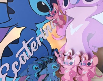 Stitch and Angel - Photo Corner Silhouette. Party Deco. Digital file