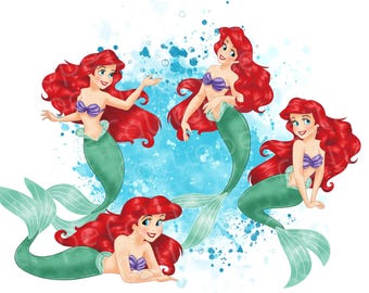 Ariel Mermaid Clipart: Handmade PNG Graphics (Digital Download)