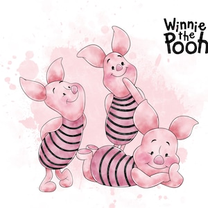 Piglet Winnie the Pooh Watercolor Clipart: PNG, JPEG (Digital File)