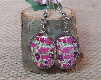 cabochon dangling earring 18x13 mm, in-house creation - LES ROSES -