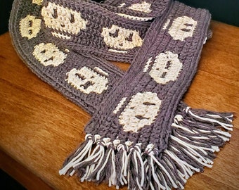 Crochet Skull Scarf Pattern – Overlay Mosaic, Glow in the Dark (PDF Pattern)
