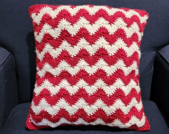 Crochet Ripple Pillow Pattern: Red and White Design (PDF Pattern)