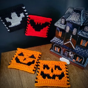 Conjunto de clásicos de Halloween - Conjunto de patrones de crochet de Halloween - Conjunto de patrones de crochet de Halloween - Gráficos de crochet de mosaico de Halloween