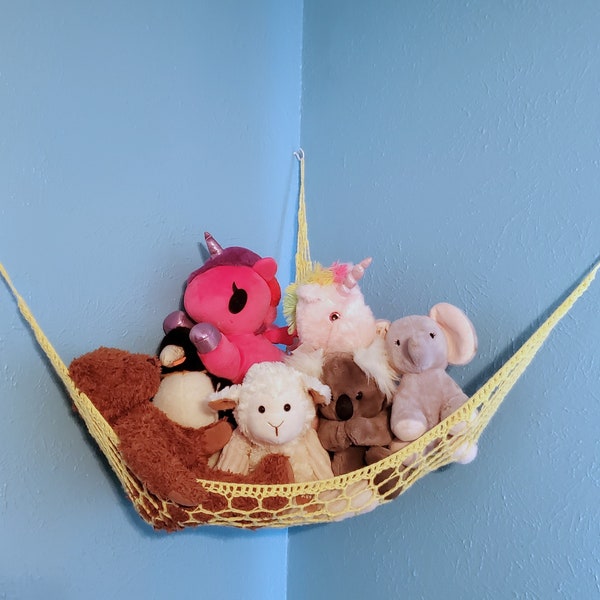 Custom Toy Hammock for Corner Wall with Hooks for Easy Installation - Crochet Toy Hammock - Handmade Toy Hammock