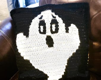 Ghost Crochet Pillow Pattern: Mosaic Halloween Pillow (Digital Download)