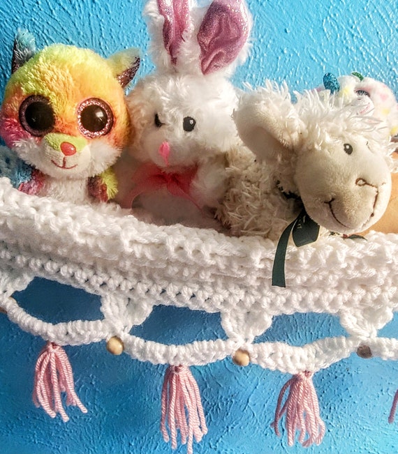 Custom Crochet Toy Hammock for a Flat Wall With Wooden Beads and