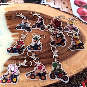 Mario Cart Keychains – Cute Acrylic Charms of Mario, Luigi, Yoshi, Peach, Toad, | Gamer Gift | Cute Acrylic Charms for Gamers |