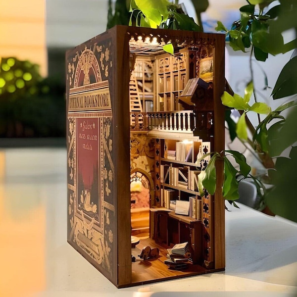 Eternal bookstore LED DIY miniature booknook, Home Décor Christmas gifts for kids, friends, and families - MiniDrago book nook kit house