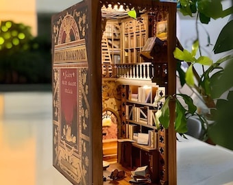 Eternal bookstore LED DIY miniature booknook, Home Décor Christmas gifts for kids, friends, and families - MiniDrago book nook kit house