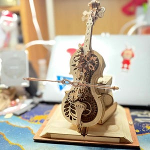 DIY wooden craft Auto bowing Cello Mechanical 3D music box puzzle, Home Décor Christmas gifts for kids, friends, and families - MiniDrago