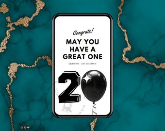 Birthday Card. 20 years. Anniversary. Digital Card - Animated Card, E-card, ready to send instantly. E-cards sends in any text app.