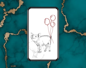 Greeting card. Balloons and sweet pig. Digital Card - Animated Card, E-card, ready to send instantly. E-cards sends in any text app.