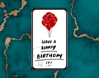 Birthday card. Happy Birthday. Red balloons. Digital Card - Animated Card, E-card, ready to send instantly. E-cards sends in any text app.