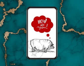 Re-Connect card. Pig asking how are you. Digital Card - Animated Card, E-card, ready to send instantly. You get the E-card as a GIF.