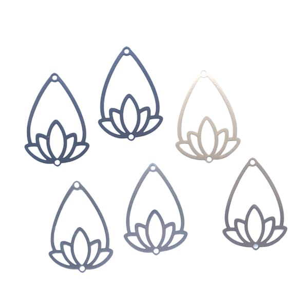 Lot de 2 breloques filigranes pendentifs pour création bijoux boucles d'oreilles forme goutte lotus - noir doré argenté